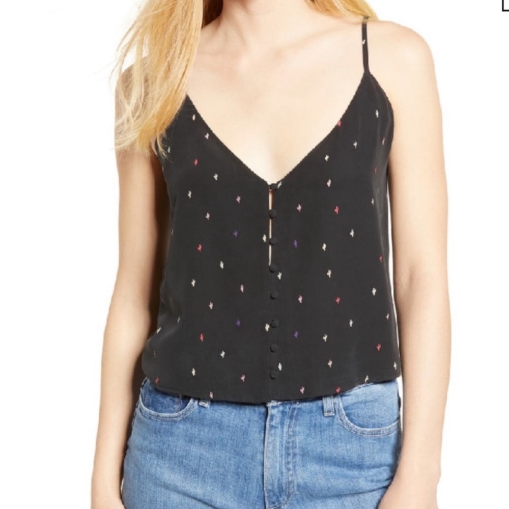 Rails Aubry Black Rainbow Cactus Print Silk Tank Top Camisole